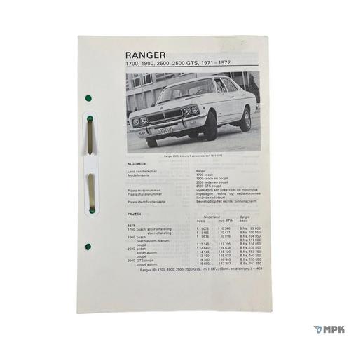 Kluwer | Ranger 1700 / 1900 / 2500 / GTS | 1971-1972 | NL, Auto diversen, Handleidingen en Instructieboekjes, Ophalen of Verzenden