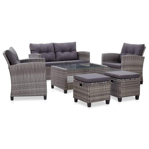 Loungeset Comfort met kussens poly rattan donkergrijs, Jardin & Terrasse, Ensembles de jardin, Neuf, Sets de jardin, Osier, Banque