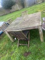 Vierkante tafel teak old look met zes stoelen, Ophalen, Gebruikt, Vierkant, Teakhout