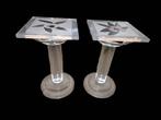 Set van 2 vintage design zuiltafeltjes – plexiglas & natuurs, Ophalen