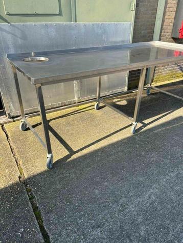Duurzame RVS Inox tafel 195 x 95 x 96 cm op 6 wielen, Enlèvement ou Envoi, Utilisé