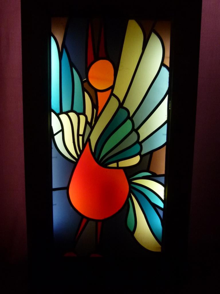 vintage lichtbak wandverlichting loodglas vogel 50-60er, Verzamelen, Ophalen, Huis en Inrichting