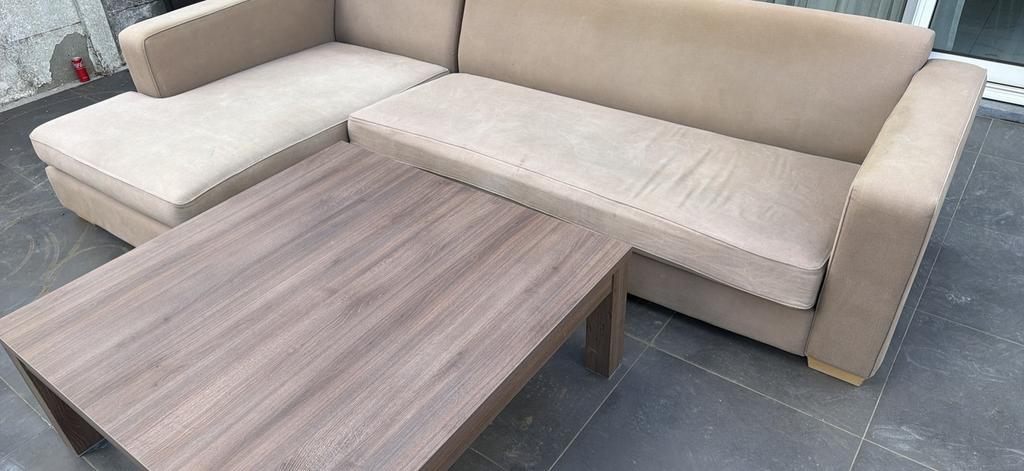 L-vormige bank + salontafel te koop, Ophalen, Zo goed als nieuw