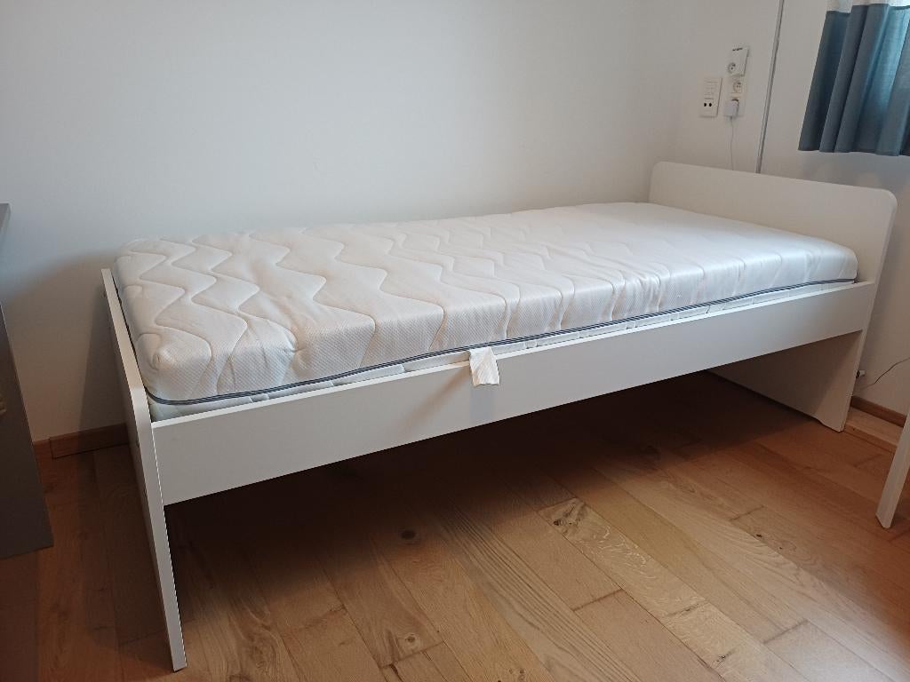 Hoog wit eenpersoonsbed, Maison & Meubles, Chambre à coucher | Lits, Comme neuf, Une personne, 90 cm, 200 cm, Bois, Blanc, Enlèvement