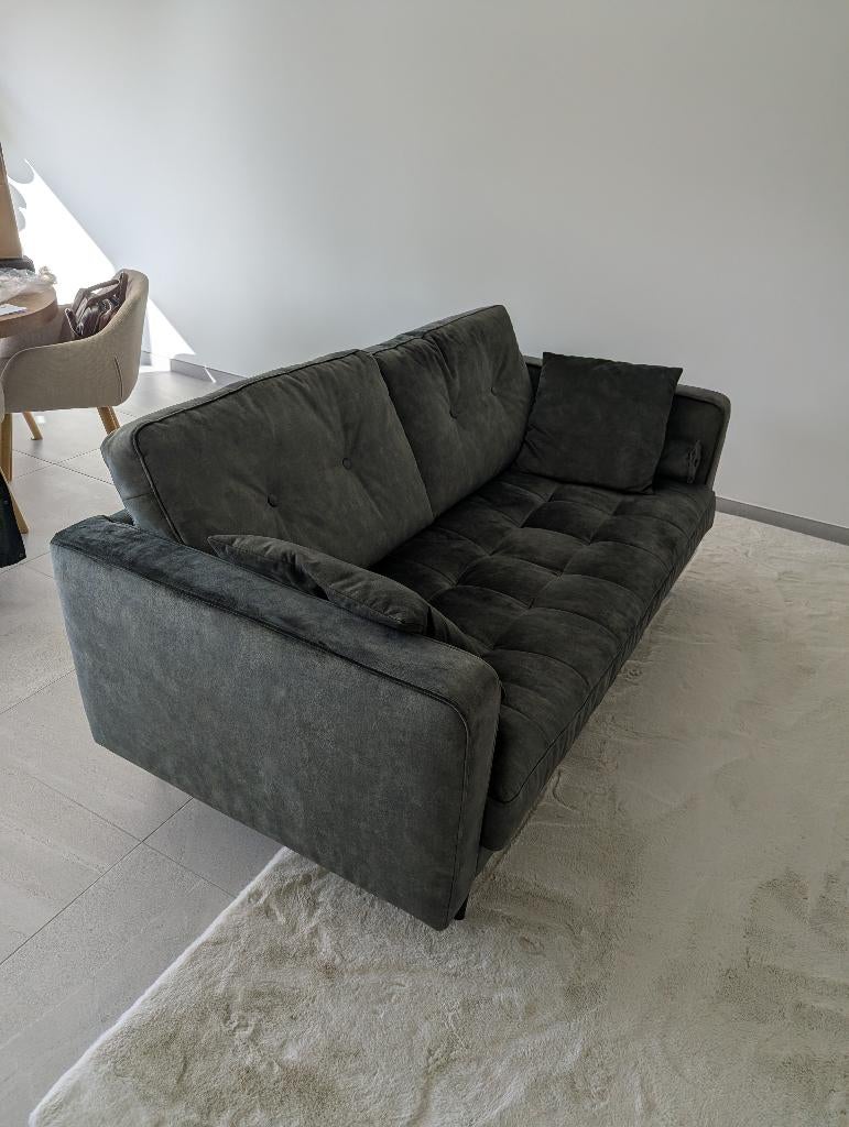 Zetel 2,5-zit Groen Fluweel, Ophalen, Zo goed als nieuw, Rechte bank