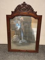 spiegel in houten kader, Antiek en Kunst, Ophalen, Overige vormen, 50 tot 100 cm, Minder dan 100 cm