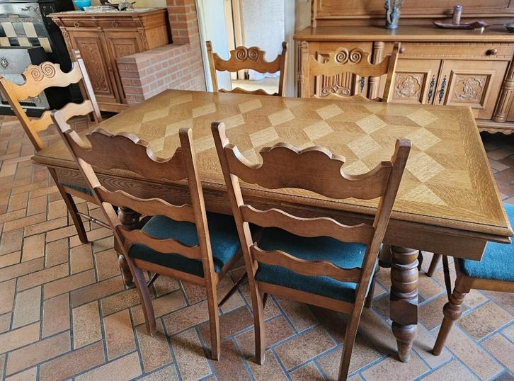 Salle à manger complète en chêne, Huis en Inrichting, Complete eetkamers, Gebruikt, 4 tot 6 stoelen, Ophalen