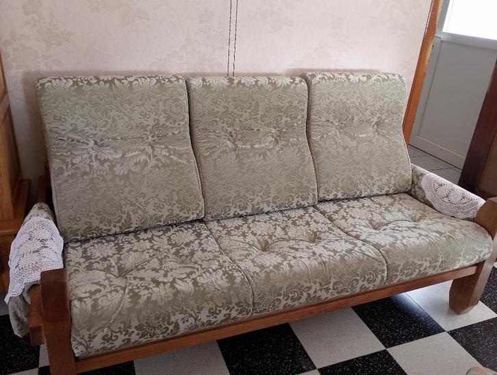 salonzetels met eiken onderstel, Huis en Inrichting, Zetels | Zetels, Zo goed als nieuw, Rechte bank, Overige maten, Hout, Stof