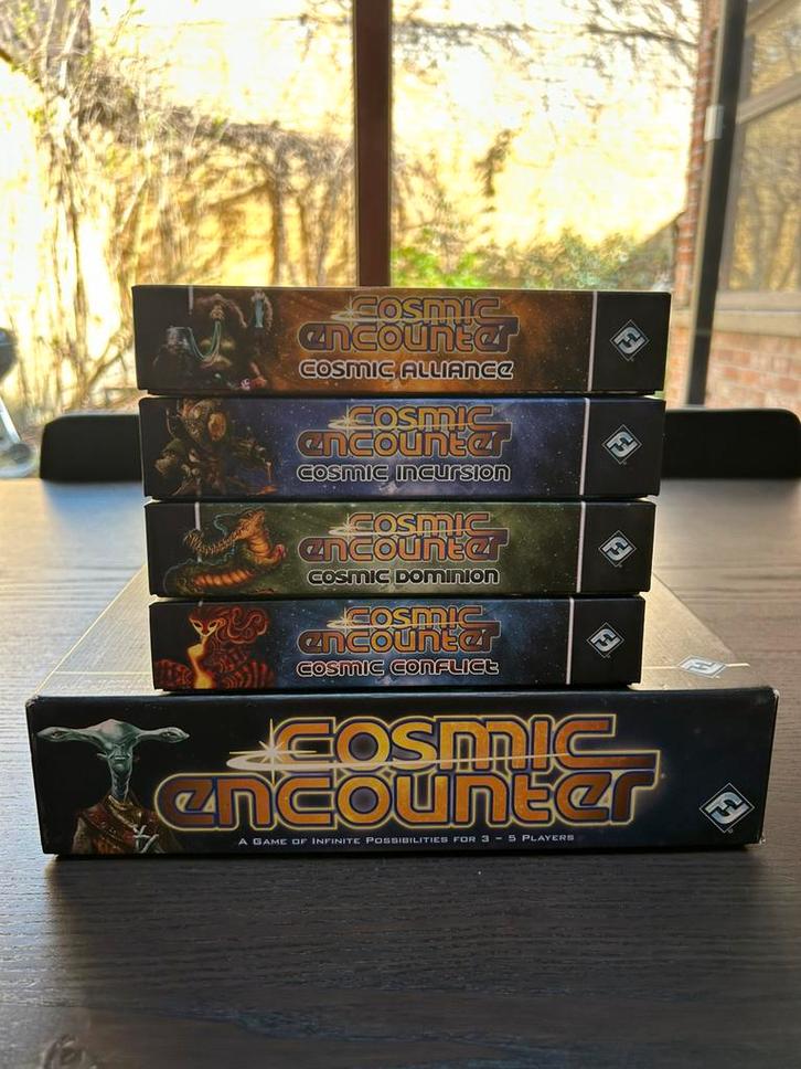 Cosmic Encounter + 4 expansions, Hobby en Vrije tijd, Gezelschapsspellen | Bordspellen, Gebruikt, Vijf spelers of meer, Ophalen of Verzenden