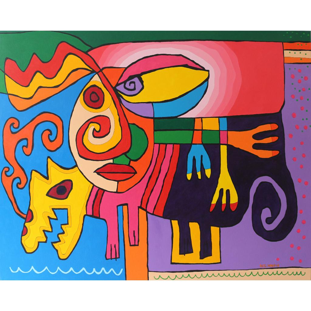 Cool groot schilderij 'the space secret', Antiek en Kunst, Kunst | Schilderijen | Modern, Ophalen