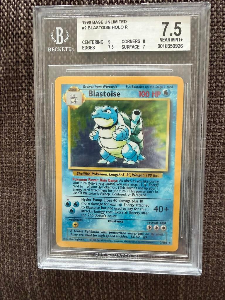 Blastoise base set, red dot error! Beckett 7,5!, Hobby en Vrije tijd, Ophalen of Verzenden, Zo goed als nieuw