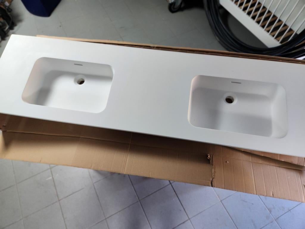 Dubbele Waskom lavabo solid surface mat wit, Doe-het-zelf en Bouw, Sanitair, Ophalen, Nieuw, Steen, Wastafel