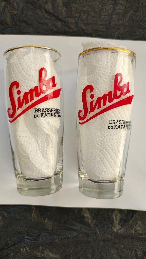 2 verres publicité Bière Simba Brasseries Katanga Congo Belg, Collections, Marques de bière, Utilisé, Verre ou Verres, Autres marques