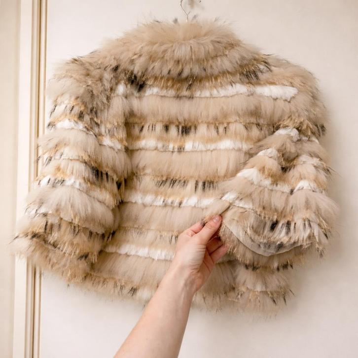 Vintage nertsmantel — Furreur Bruxellois Embert, Kleding | Dames, Jassen | Winter, Nieuw, Maat 42/44 (L), Beige, Ophalen of Verzenden