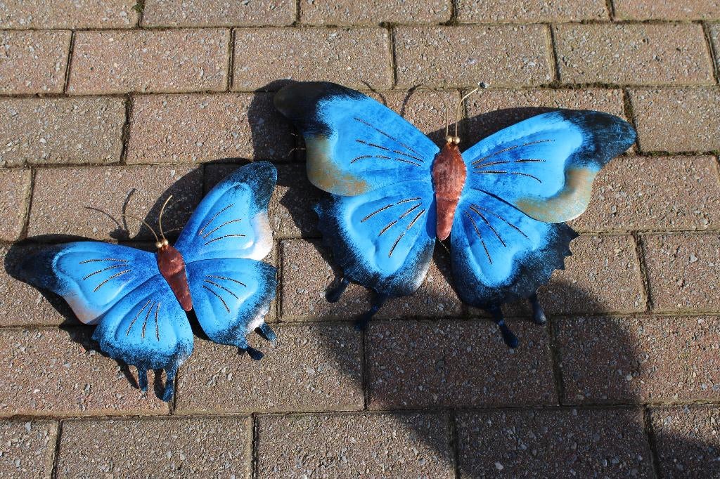 vlinder (2) blauwe smeedijzeren muurschildering, Tuin en Terras, Tuinwanddecoratie, Nieuw, Ophalen of Verzenden