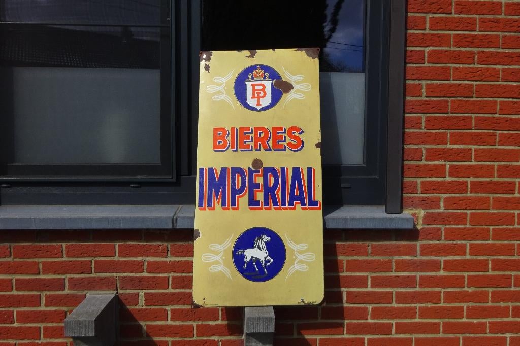Imperial Beer 1948 origineel geëmailleerd bord zoals het is, Verzamelen, Ophalen, Gebruikt, Reclamebord