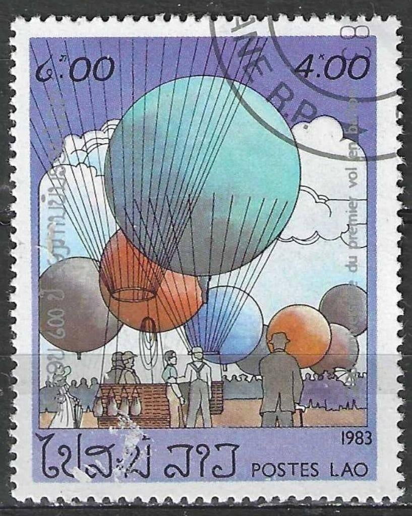 Laos 1983 - Yvert 479 - Luchtballonnen - 4 k. (ST), Verzenden, Gestempeld