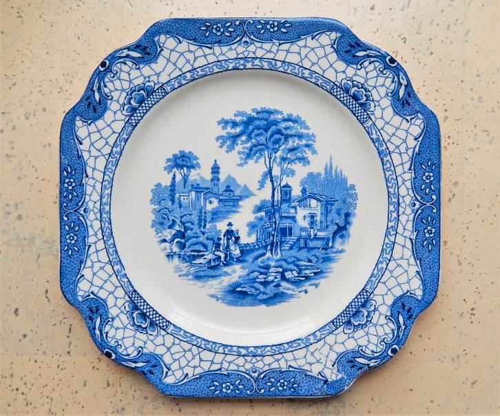 Porseleinen / keramische blauw-wit bord Landscape Adams, Antiquités & Art, Antiquités | Services (vaisselle) pièces, Enlèvement ou Envoi