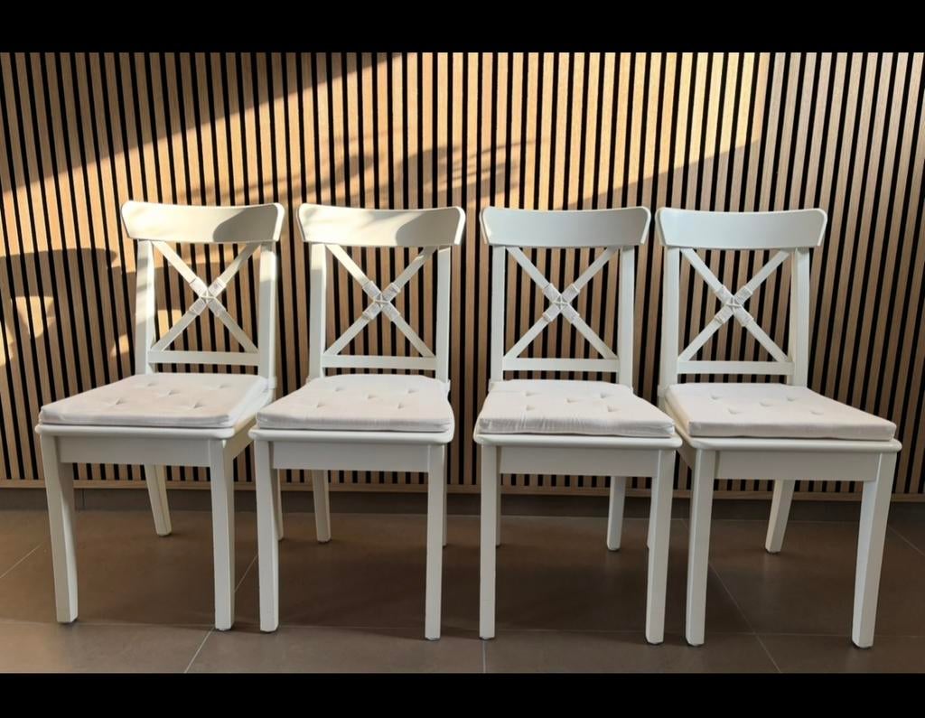 Wit landelijk klassieke stoelens met kussens, Maison & Meubles, Chaises, Enlèvement, Comme neuf, Blanc