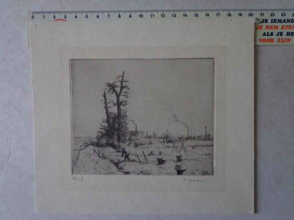 Verfijnde ets Jaak Gorus "Kiel", Antiek en Kunst, Ets, Ophalen of Verzenden, Landschap, Origineel
