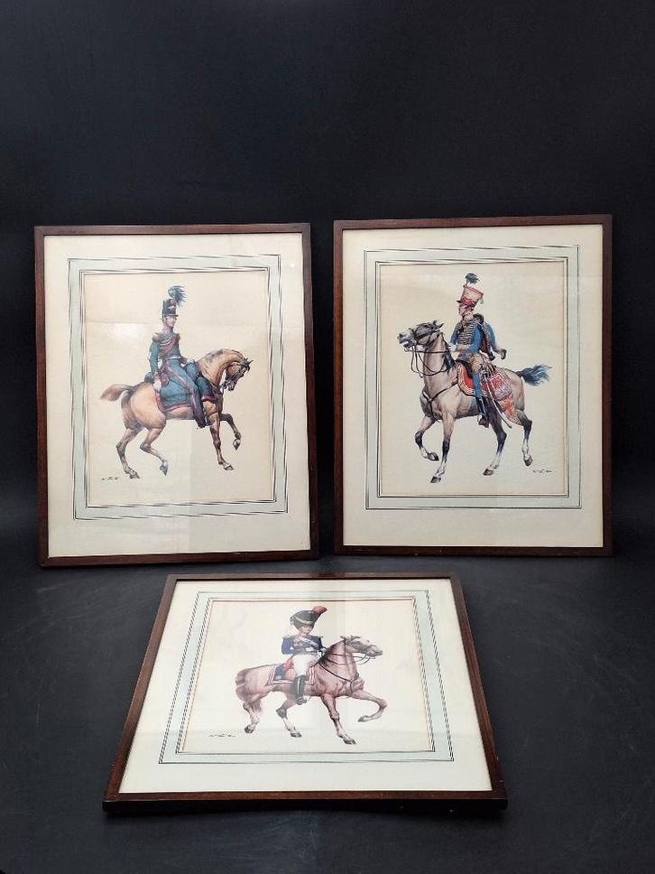 3 oude schilderijen prints, jaren 60, Antiek en Kunst, Curiosa en Brocante, Ophalen of Verzenden