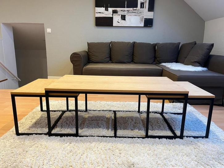 Tables gigognes industrielles en bois de sapin et métal, Maison & Meubles, Tables | Tables de salon, Utilisé, Enlèvement