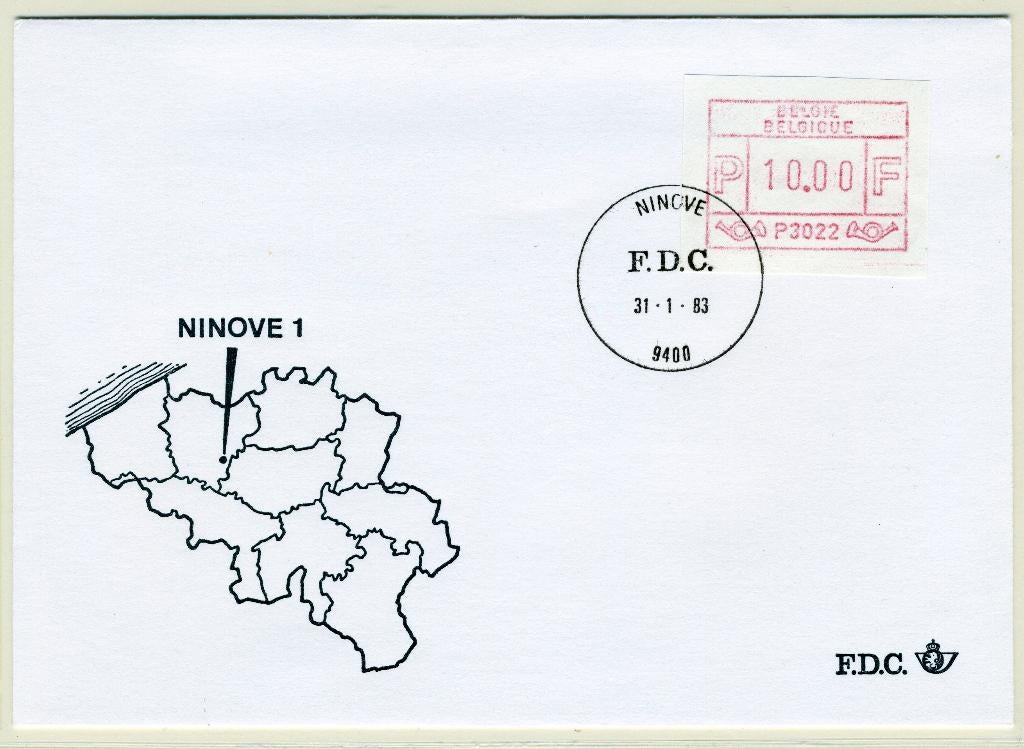 (B) ATM22 FDC Envelop 1983 - Ninove 1 (P3022), Met envelop, Ophalen of Verzenden, Gestempeld, 1e dag stempel