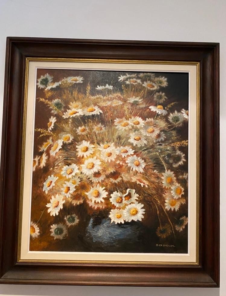 Schilderij De madeliefjes van Hasoppe eikenhouten frame 1m, Antiek en Kunst, Ophalen