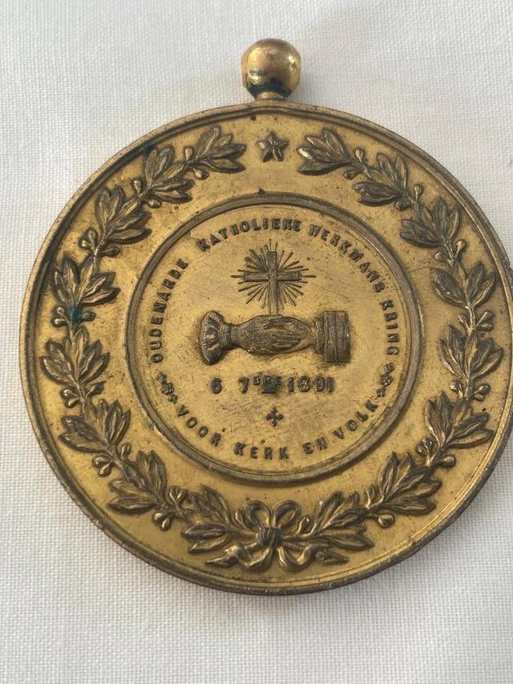 Oudenaarde herdenking medaille Katholieke Werkmanskring 1891, Postzegels en Munten, Penningen en Medailles, Brons, Ophalen of Verzenden