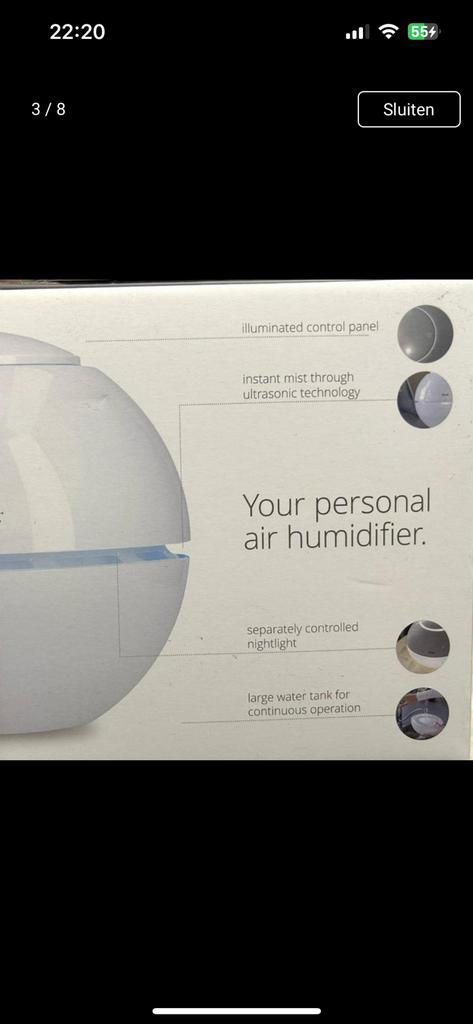 Duux Sphere Ultrasone Luchtbevochtiger voor op warme droge, Kinderen en Baby's, Kinderkamer | Inrichting en Decoratie, Zo goed als nieuw