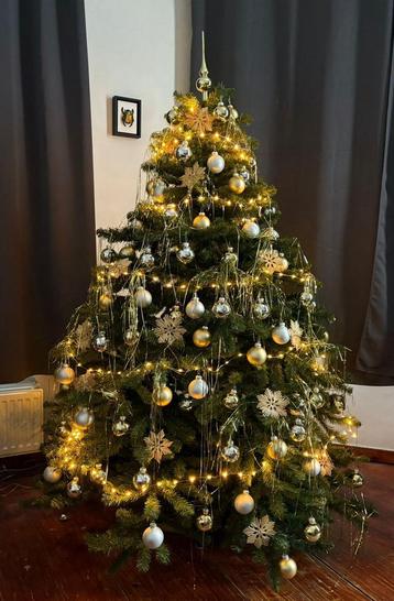 Kerstboom met lampjes en decoratie (verschillende kleuren) beschikbaar voor biedingen