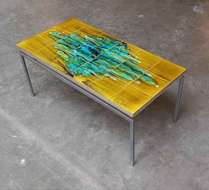 Vintage keramische salontafel, chroom van Nisco, zeldzaam ui, Verzamelen, Retro