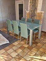 Table avec plateau en verre et 6 chaises., Enlèvement