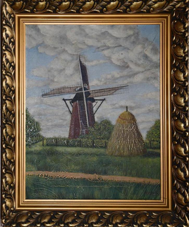 Ingekaderd schilderij 'Molen' - Hugo, Antiek en Kunst, Kunst | Schilderijen | Klassiek, Ophalen
