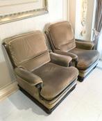 Duo eenzit zetels met zachte dikke kussens in groen fluweel, Ophalen, Hout, Gebruikt, Eenpersoons