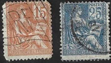 2 Postzegels Frankrijk 1900 Allegorie (Type Mouchon) beschikbaar voor biedingen