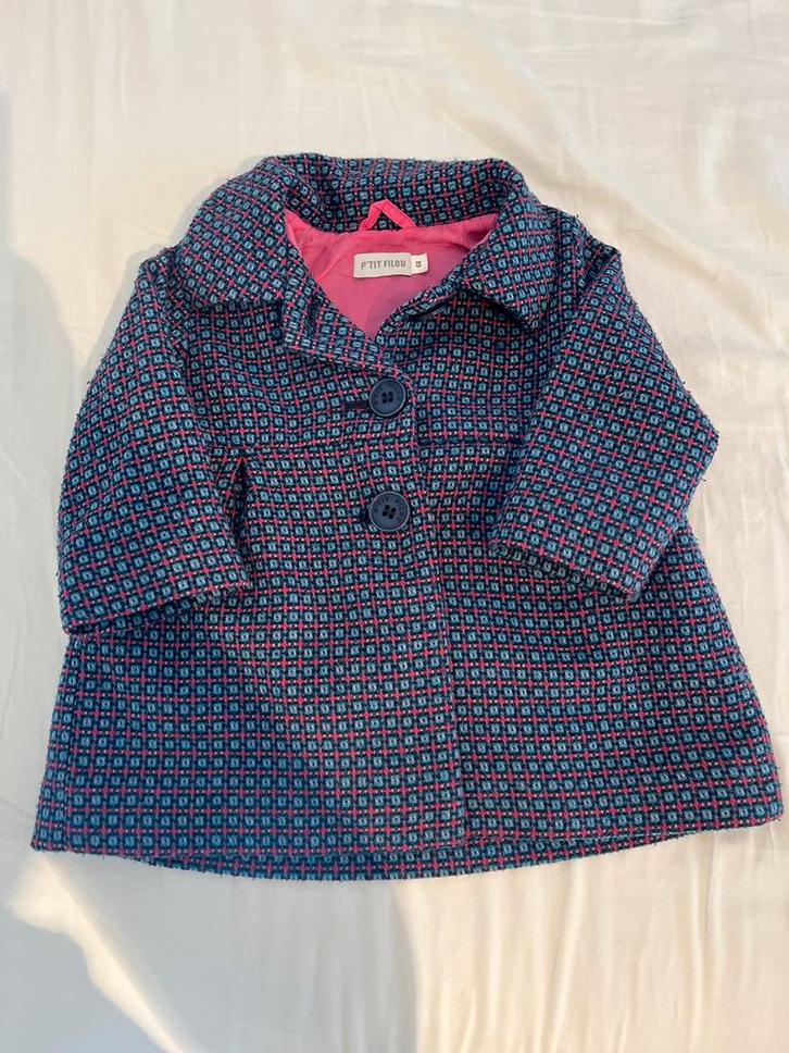 P’tit Filou meisjesjasje maat 68 – blauw met roze voering, Enfants & Bébés, Vêtements de bébé | Taille 86, Comme neuf, Manteau