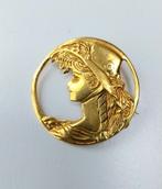 Art nouveau messing broche. Dame met hoed, Ophalen of Verzenden, Zo goed als nieuw
