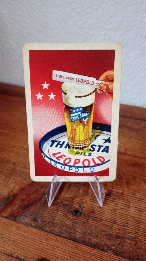 Brasserie bière ancienne carte à jouer Léopold Three Start, Collections, Marques de bière, Comme neuf, Panneau, Plaque ou Plaquette publicitaire