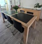 Eetkamerset eiken fineer met leisteen afwerking - 5 meubels, Huis en Inrichting, Complete eetkamers, Ophalen, Zo goed als nieuw