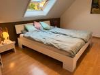 Tweepersoonsbed met 2 nachtkastjes, Ophalen, Overige materialen, Strak, Wit