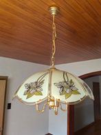 Vintage luster 4 lichtpunten, Huis en Inrichting, Lampen | Kroonluchters, Ophalen, Gebruikt, Glas, Vintage