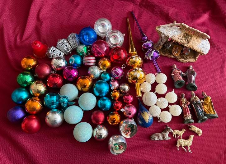 Lot kunststof kerstballen, oude kerstversiering, vintage, Diversen, Kerst, Gebruikt, Ophalen