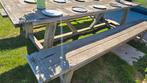 Teak tuintafel met 2 banken 330100 - 10pers, Tuin en Terras, Ophalen, Gebruikt