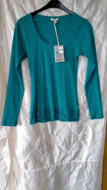Dames t shirt,turquoise,versierd met pailletten,DIDL;maat:XL, Didl, Enlèvement ou Envoi, Autres couleurs, Manches longues