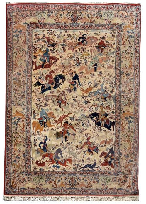 Tapijt van wol en zijde uit Oost-Iran Isfahan: 2,12 x 1,48 M, Antiek en Kunst, Antiek | Tapijten, Tafelkleden en Textiel, Verzenden