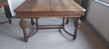 Table de salle à manger ancienne solide — brun foncé avec be, Maison & Meubles, Tables | Tables à manger, Enlèvement, Utilisé