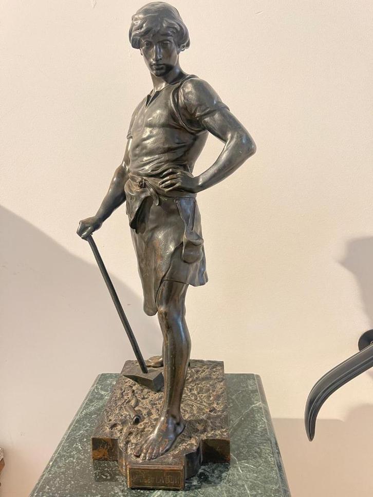 Massief Bronzen Beeld – "Travail et Labeur" | 57 cm hoog, Antiek en Kunst, Kunst | Beelden en Houtsnijwerken, Ophalen of Verzenden