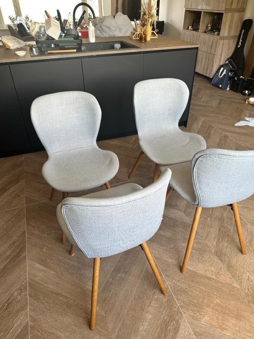 Stoelen, Huis en Inrichting, Stoelen, Gebruikt, Vier, Hout, Stof, Grijs, Ophalen