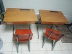 2 vintage schoolbanken en stoelen, Comme neuf, Chaise(s), Enlèvement